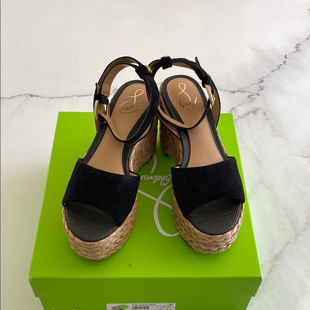 New with tags, Sam Edelman April Black Suede Wedge Sandals